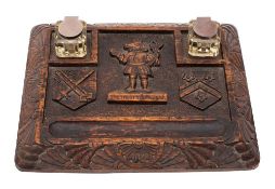 A Victorian oak standish, early 20th century; of rectangular form,