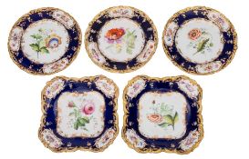 A group of five Coalport botanical porcelain dessert dishes comprising three plates and a pair of