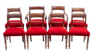A composed set of eight Regency mahogany dining chairs,