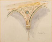 John Dibblee Crace (British, 1838-1919) Three architectural designs watercolour,