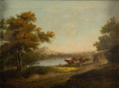 Follower of Thomas Barker of Bath (British, 1769-1847) Cattle on a Country Path beside a river,