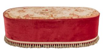 An Aubusson and red velvet upholstered window seat or centre stool in 19th century taste,