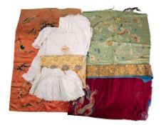 Two linen and crochet edged baby gowns, together with a small group of others,