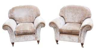 A pair of velvet upholstered and mahogany armchairs, by Laura Ashley,