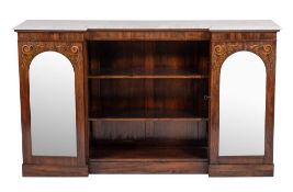 A George IV rosewood and marble mounted cabinet bookcase, circa 1825 and later elements,