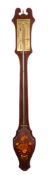 A late 20th century inlaid stick barometer the brass dial showing Height in Metres and Pressure in