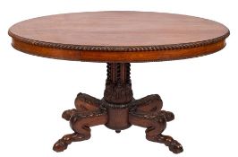 A Regency rosewood oval centre table, possibly Irish,