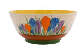 A Clarice Cliff bowl decorated in the 'Autumn Crocus' pattern, printed 'Bizarre' factory marks,