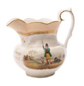 A large 19th century English porcelain jug inscribed 'John Lees 1839' painted to each side with a