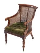 A Regency mahogany and canework library bergere,