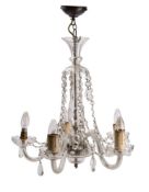 An early 20th century five light glass chandelier,