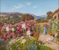 Cecil Mendelssohn Round (1865-1933) Summertime; figures in a Dartmoor garden,