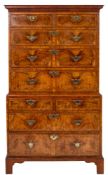A George II walnut and crossbanded chest on chest,