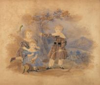 British Provincial School (early 19th century) Children playing and gathering flowers;