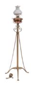 A Victorian brass and copper telescopic standard lamp,