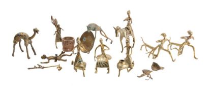 A collection of early 20th century African brass models including mounted figures,