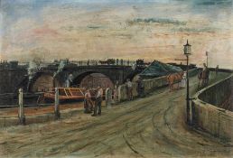 British School (early 20th century) A busy riverside scene with boats,