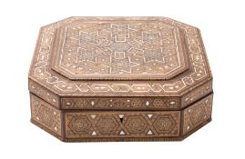 An Indo-Persian parquetry box of square outline with canted corners,