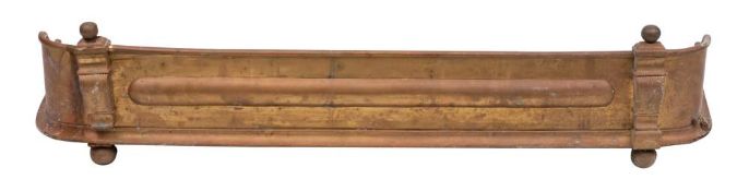 A William IV copper and brass fender of rectangular outline, raised on ball feet, 120cm wide.