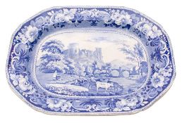 A John Meir & Sons blue and white pottery 'named view' meat dish transfer printed with a view of