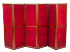 A mahogany six leaf room screen,