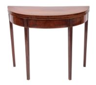 A George III mahogany and line inlaid demi-lune card table,