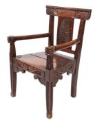 A carved oak elbow chair in 17th century taste,