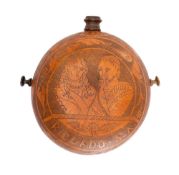 A gourd powder flask of circular outline,