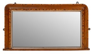 A Victorian inlaid walnut framed overmantel mirror,