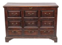 A late George II oak mule chest, mid 18th century,