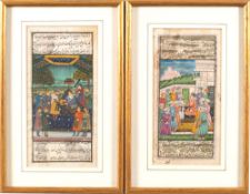 A group of six Persian 'miniature' paintings on paper subjects include;- court scenes,