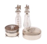 A silver and tortoiseshell cylindrical box,