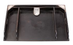 An ebonised and silver mounted desk tidy initialled, bears marks for London, 1909,
