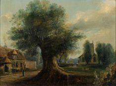 English School (19th Century) A village green;