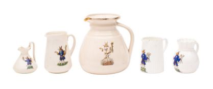 Five various china Trusty Servant jugs,