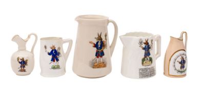 Five various china Trusty Servant jugs,