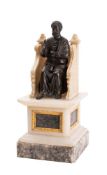 A 19th century bronze figure of St Peter seated on an alabaster throne, on a square marble base, 45.