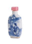 A Chinese blue and white porcelain snuff bottle and stopper,