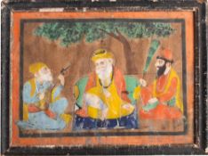 Indian School, Holy Man, Musician and Attendant, gouache, 15 x 21cm.