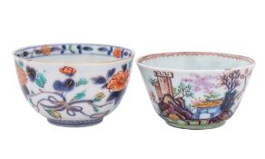 A Chinese Dutch decorated teabowl and a Japanese Imari teabowl: the first decorated in underglaze