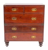 A Victorian padouk and brass mounted campaign chest of drawers,
