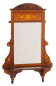 A Victorian mahogany and marquetry wall mirror with shelf,