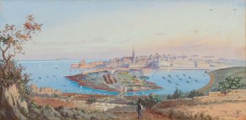 Gianni Bonello (Maltese, 1858-1920) A harbour view, probably the grand harbour at Valletta,