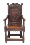 A Charles I oak wainscot elbow chair,