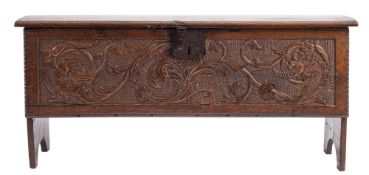 A Charles II oak 'six plank' coffer,