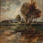 Robert William Arthur Rouse [1867-1951] 'Sketch for Salon Picture', cattle in a river landscape,