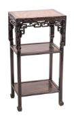 A Chinese carved hardwood and marble inset stand,