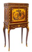 A kingwood, gilt metal mounted and japanned secretaire cabinet on stand in Louis XV taste,