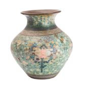 A Kashmiri papiermache and copper vase with all-over decoration of floral sprays and foliage,