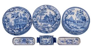 A mixed lot of early 19th century Spode and other blue and white transfer printed pottery including